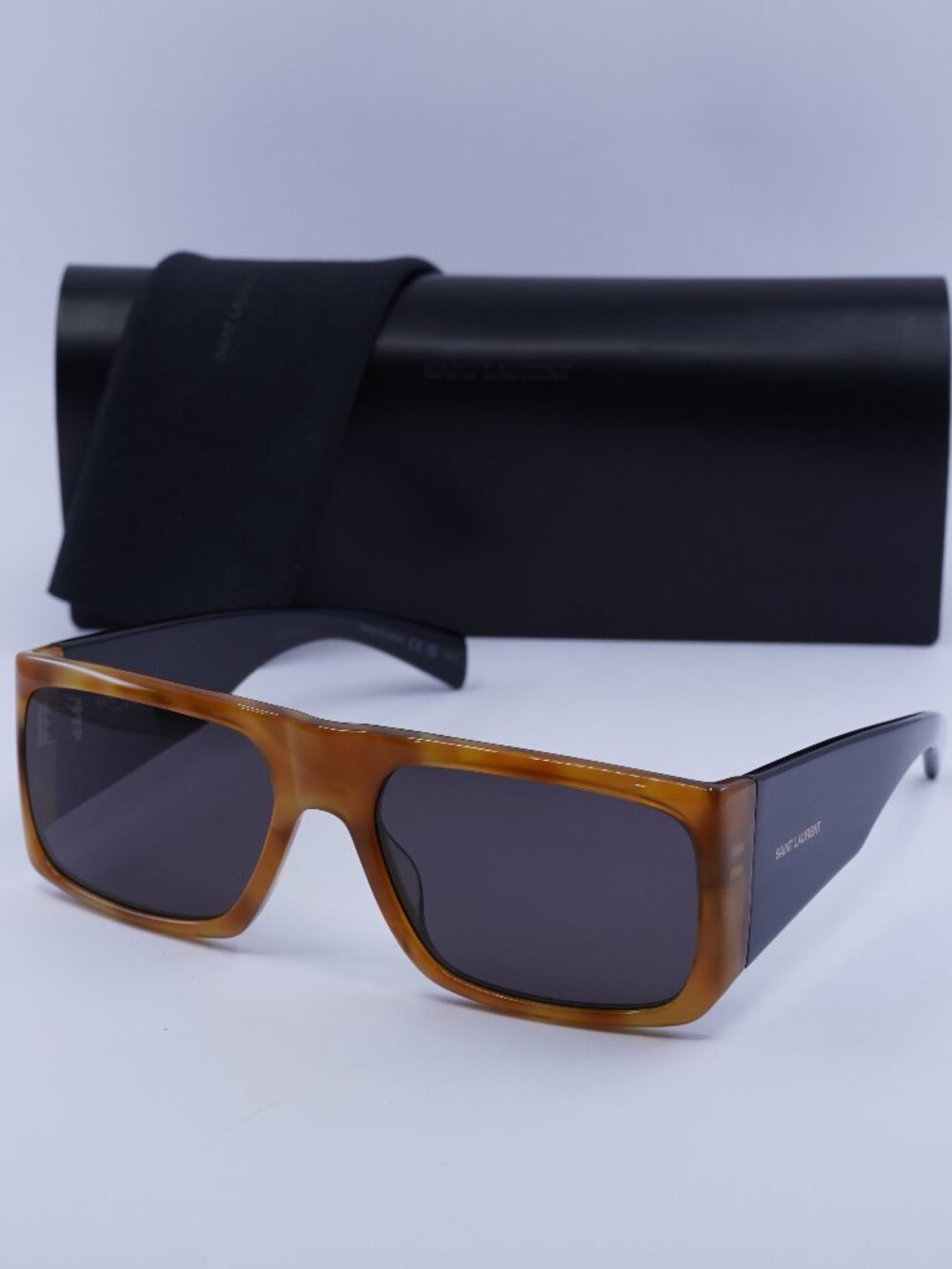 Saint Laurent SL736 001 Geometric Sunglasses - Brown Havana/Black / Grey